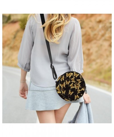 Round Crossbody Purse for Women, Shoulder Bag, Marble Texture Pattern and Butterflies $8.98 Shoulder Bags