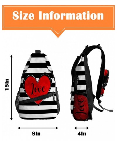 Sling Backpack, Happy Valentine's Day Red Loving Heart Black Stripes Waterproof Lightweight Small Sling Bag, Travel Chest Bag...