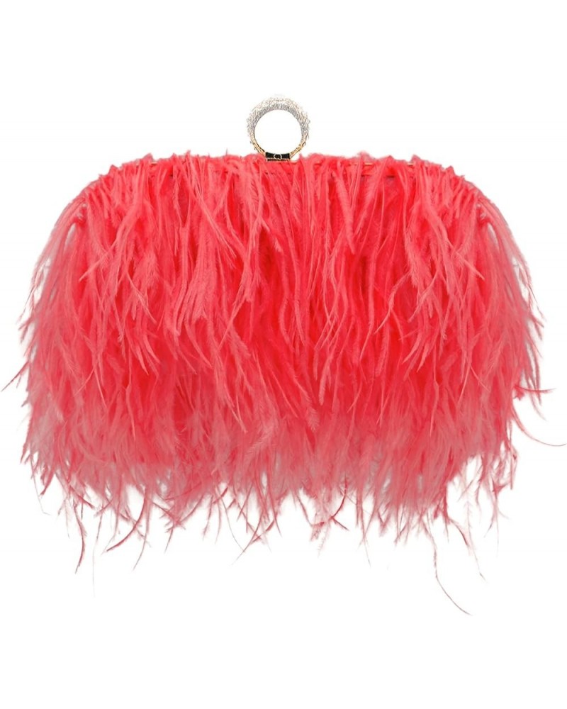 Women Feather Clutch Purse Shoulder Crossbody Bag Evening Handbags Coral $23.36 Evening Bags