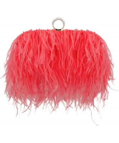 Women Feather Clutch Purse Shoulder Crossbody Bag Evening Handbags Coral $23.36 Evening Bags