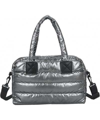 Puffer Tote Bag for Women, Quilted Cotton Padd signer, nter n Padd Shoulr Bag th Adjustable Strap-Blk Gray $19.98 Totes