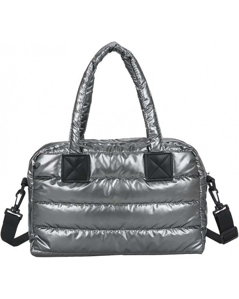 Puffer Tote Bag for Women, Quilted Cotton Padd signer, nter n Padd Shoulr Bag th Adjustable Strap-Blk Gray $19.98 Totes