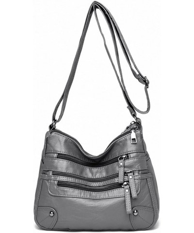 Women Soft Leather Shoulder Bags Multi-Layer Pockets Classic Crossbody Bag Handbags And Purses Gray-68 $22.34 Crossbody Bags