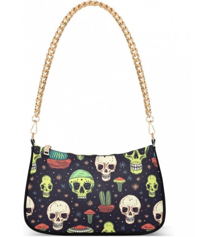 Cactus with Skull Head Clutch Shoulder Bag for Women, Hobo Tote Handbag with Gold Chain, Crossbody Bag with Zipper Closure $1...