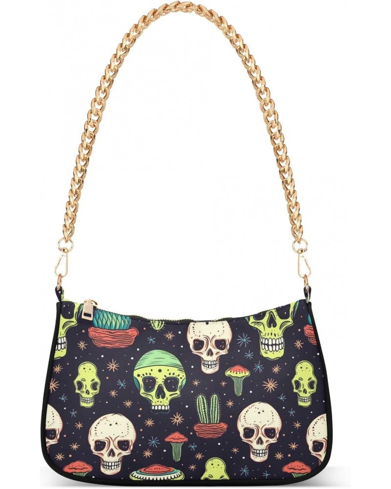 Cactus with Skull Head Clutch Shoulder Bag for Women, Hobo Tote Handbag with Gold Chain, Crossbody Bag with Zipper Closure $1...