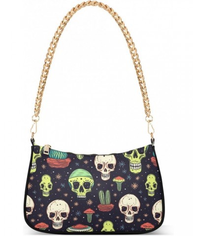 Cactus with Skull Head Clutch Shoulder Bag for Women, Hobo Tote Handbag with Gold Chain, Crossbody Bag with Zipper Closure $1...