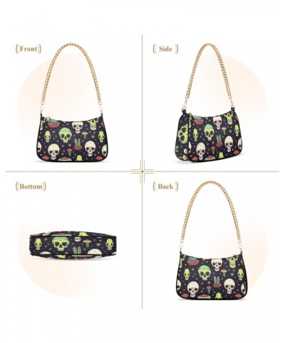 Cactus with Skull Head Clutch Shoulder Bag for Women, Hobo Tote Handbag with Gold Chain, Crossbody Bag with Zipper Closure $1...