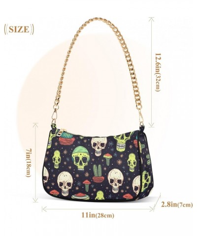 Cactus with Skull Head Clutch Shoulder Bag for Women, Hobo Tote Handbag with Gold Chain, Crossbody Bag with Zipper Closure $1...