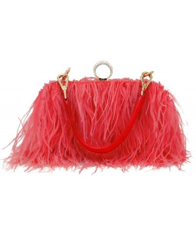 Women Feather Clutch Purse Shoulder Crossbody Bag Evening Handbags Coral $23.36 Evening Bags