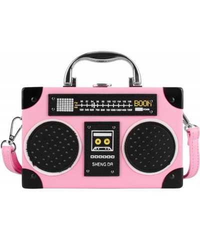 Vintage Radio Recorder Clutch Handbag Leather Top Metal Handle Crossbody Small Box Bag Shoulder Bag A-pink $15.33 Clutches