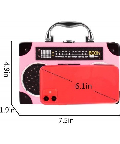 Vintage Radio Recorder Clutch Handbag Leather Top Metal Handle Crossbody Small Box Bag Shoulder Bag A-pink $15.33 Clutches