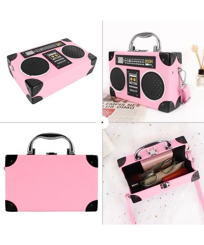 Vintage Radio Recorder Clutch Handbag Leather Top Metal Handle Crossbody Small Box Bag Shoulder Bag A-pink $15.33 Clutches