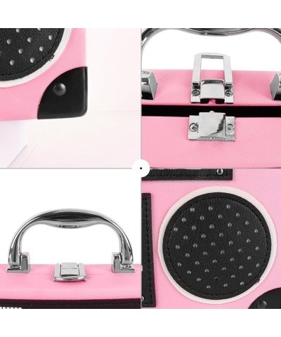 Vintage Radio Recorder Clutch Handbag Leather Top Metal Handle Crossbody Small Box Bag Shoulder Bag A-pink $15.33 Clutches