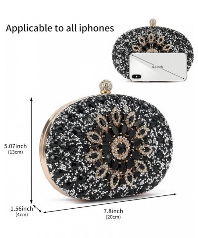 Women Multicolor Rhinestone Evening Clutch Purses Bridal Oval Sparkly Diamond Clutch Bag Crystal Wedding Prom Handbag Oval Bl...