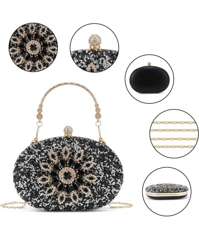 Women Multicolor Rhinestone Evening Clutch Purses Bridal Oval Sparkly Diamond Clutch Bag Crystal Wedding Prom Handbag Oval Bl...