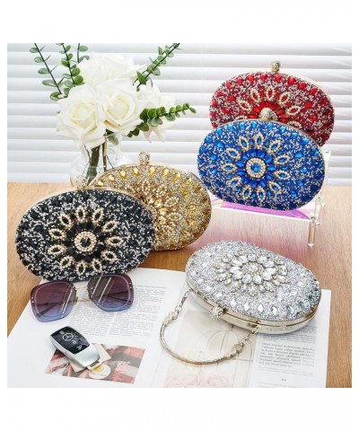 Women Multicolor Rhinestone Evening Clutch Purses Bridal Oval Sparkly Diamond Clutch Bag Crystal Wedding Prom Handbag Oval Bl...