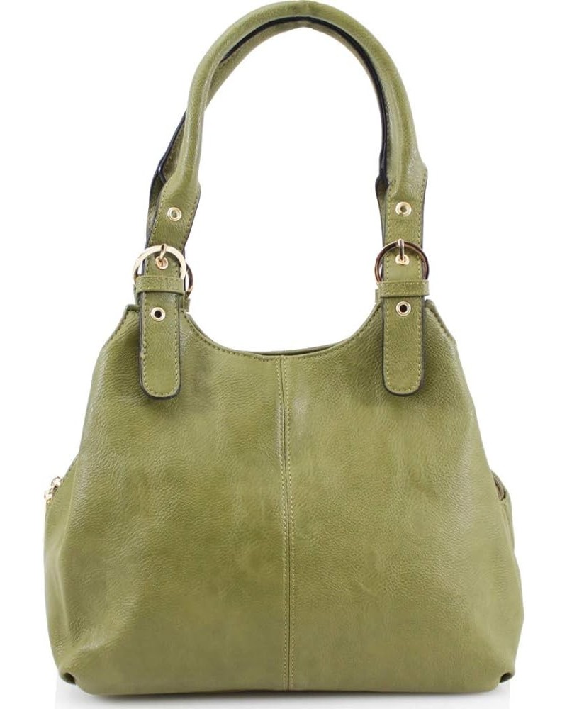 Ladies Women Faux Leather Buckled Shoulder Bag Tote Handbag Green $13.20 Shoulder Bags