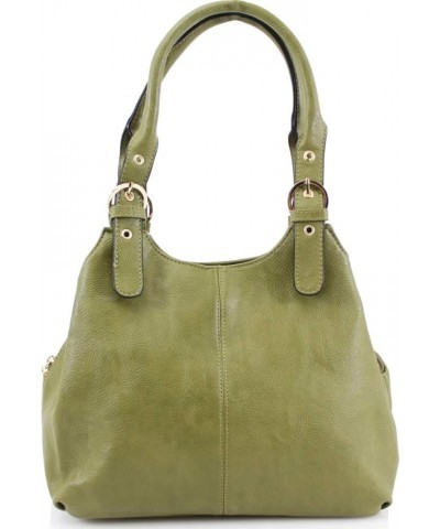 Ladies Women Faux Leather Buckled Shoulder Bag Tote Handbag Green $13.20 Shoulder Bags