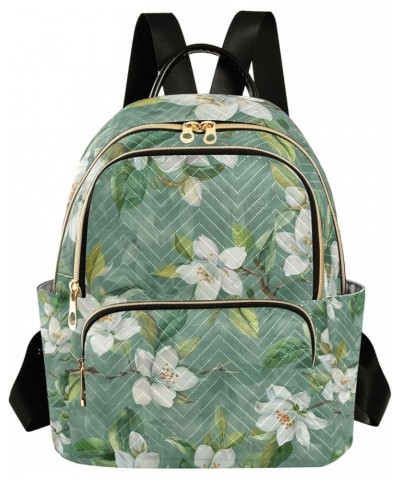 Small Backpack Purse for Women, White Flower Green Leaf Travel Bag Casual Daypack Shoulder Bag Medium $16.20 Backpacks