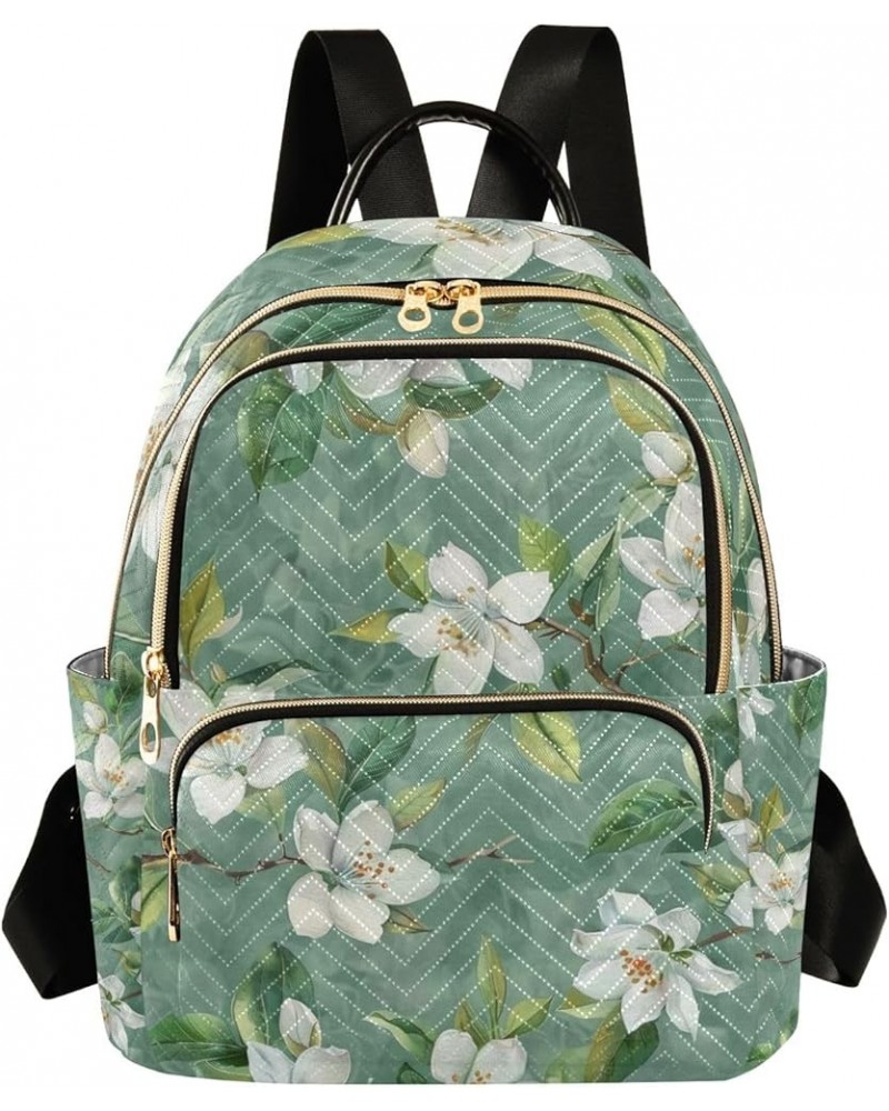 Small Backpack Purse for Women, White Flower Green Leaf Travel Bag Casual Daypack Shoulder Bag Medium $16.20 Backpacks