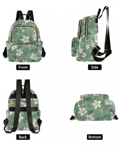 Small Backpack Purse for Women, White Flower Green Leaf Travel Bag Casual Daypack Shoulder Bag Medium $16.20 Backpacks