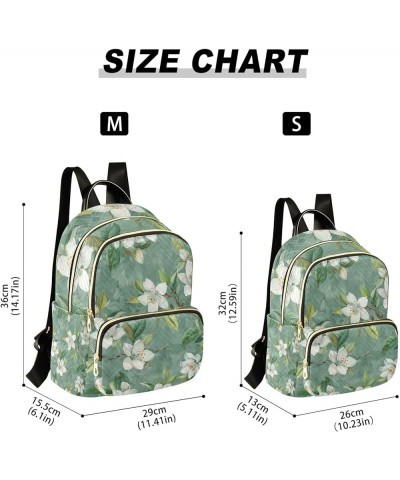 Small Backpack Purse for Women, White Flower Green Leaf Travel Bag Casual Daypack Shoulder Bag Medium $16.20 Backpacks