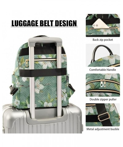 Small Backpack Purse for Women, White Flower Green Leaf Travel Bag Casual Daypack Shoulder Bag Medium $16.20 Backpacks