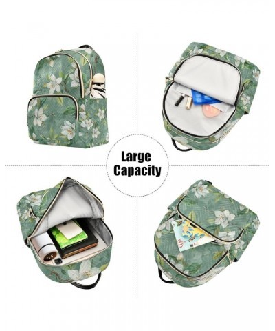 Small Backpack Purse for Women, White Flower Green Leaf Travel Bag Casual Daypack Shoulder Bag Medium $16.20 Backpacks