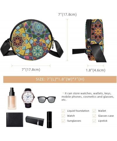 Trippy Mandala Ethnic Boho Floral Print Crossbody Bag for Women Teen Girls Round Canvas Shoulder Bag Purse Tote Handbag Bag M...