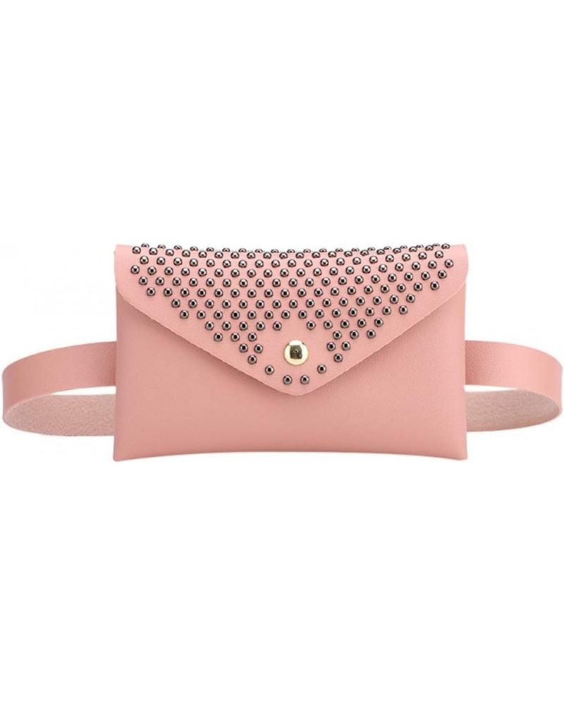 Fashion Women Outdoor Rivets Hasp Solid Color Messenger Bag Chest Bag Waist Bag Pink $6.10 Totes