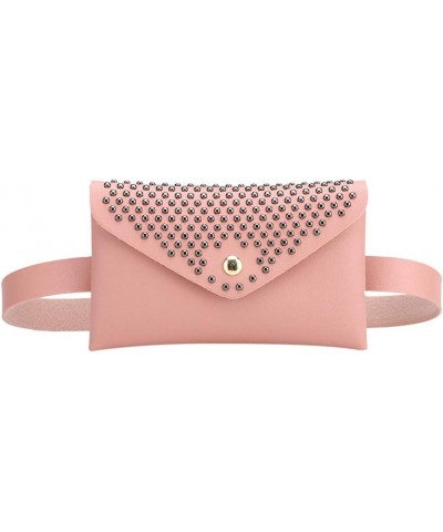 Fashion Women Outdoor Rivets Hasp Solid Color Messenger Bag Chest Bag Waist Bag Pink $6.10 Totes