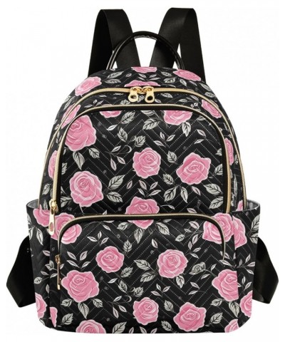 Floral Pink Rose Print Fashion Backpack Purse for Women, Casual Daypacks, Ladies Gift for Traveling Hiking Multicolor Medium ...