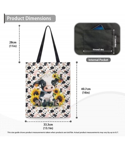 Animal Canvas Reusable Tote Bag Women Shopping Tote Bags Book Bags Animal Cow Sunflower-pink $6.47 Totes