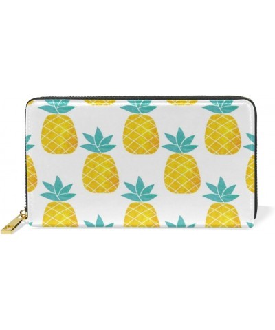 Women Genuine Leather Zipper Wallet Purse Pineapple Patchwork Card Holder Organizer Clutch $16.80 Wallets