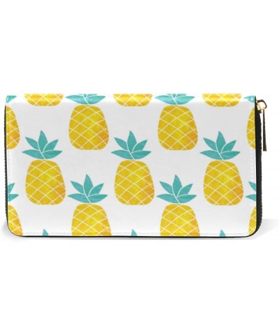 Women Genuine Leather Zipper Wallet Purse Pineapple Patchwork Card Holder Organizer Clutch $16.80 Wallets