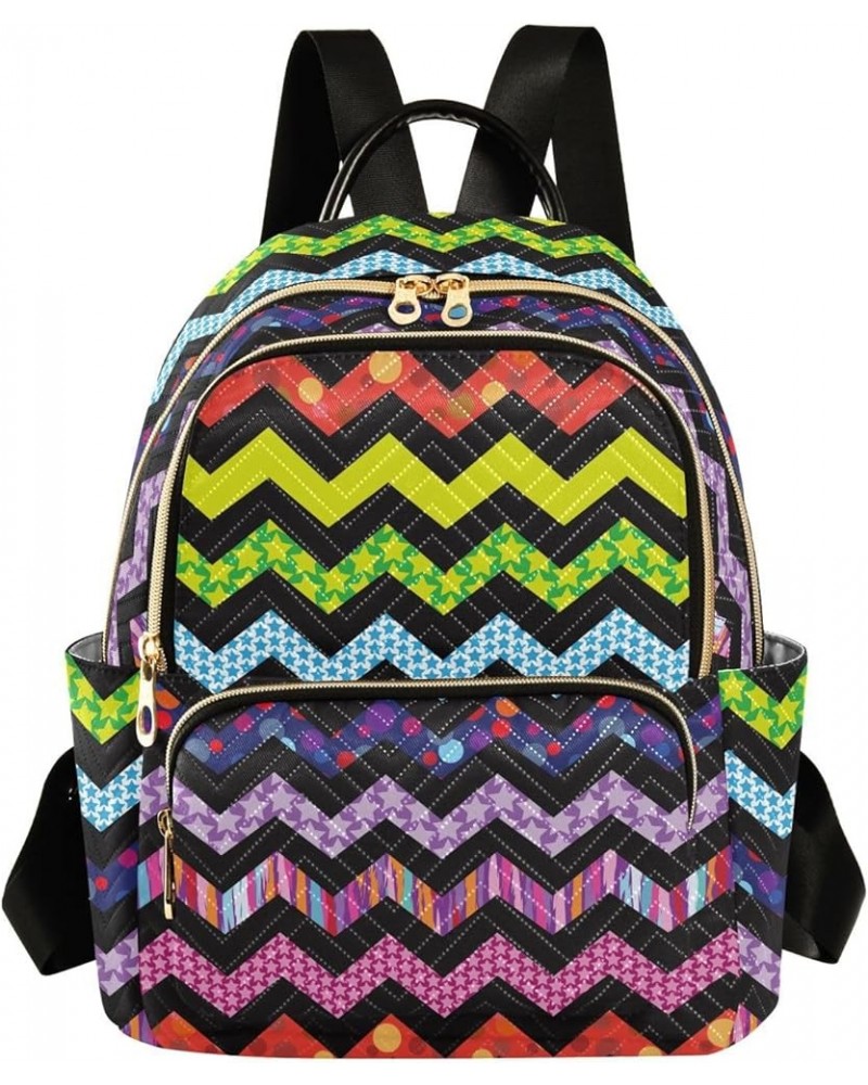 Colorful Rainbow Zigzag Print Mixing Women Backpack Purse Shoulder Bag Color Medium $15.18 Backpacks