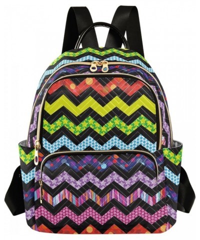 Colorful Rainbow Zigzag Print Mixing Women Backpack Purse Shoulder Bag Color Medium $15.18 Backpacks