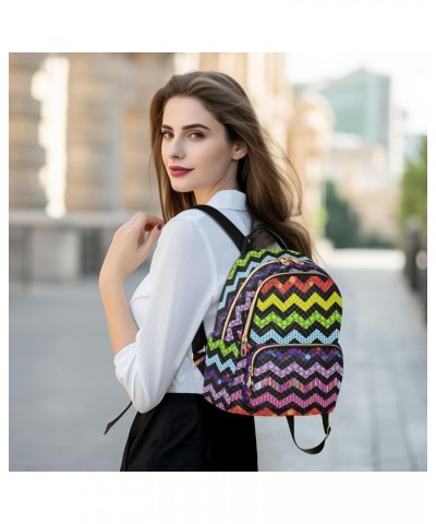 Colorful Rainbow Zigzag Print Mixing Women Backpack Purse Shoulder Bag Color Medium $15.18 Backpacks