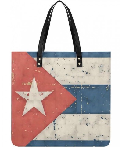 Retro Cuban Flag Women Tote Bags Top Handle Satchel Handbags PU Faux Leather Tassel Shoulder Purse $20.89 Totes