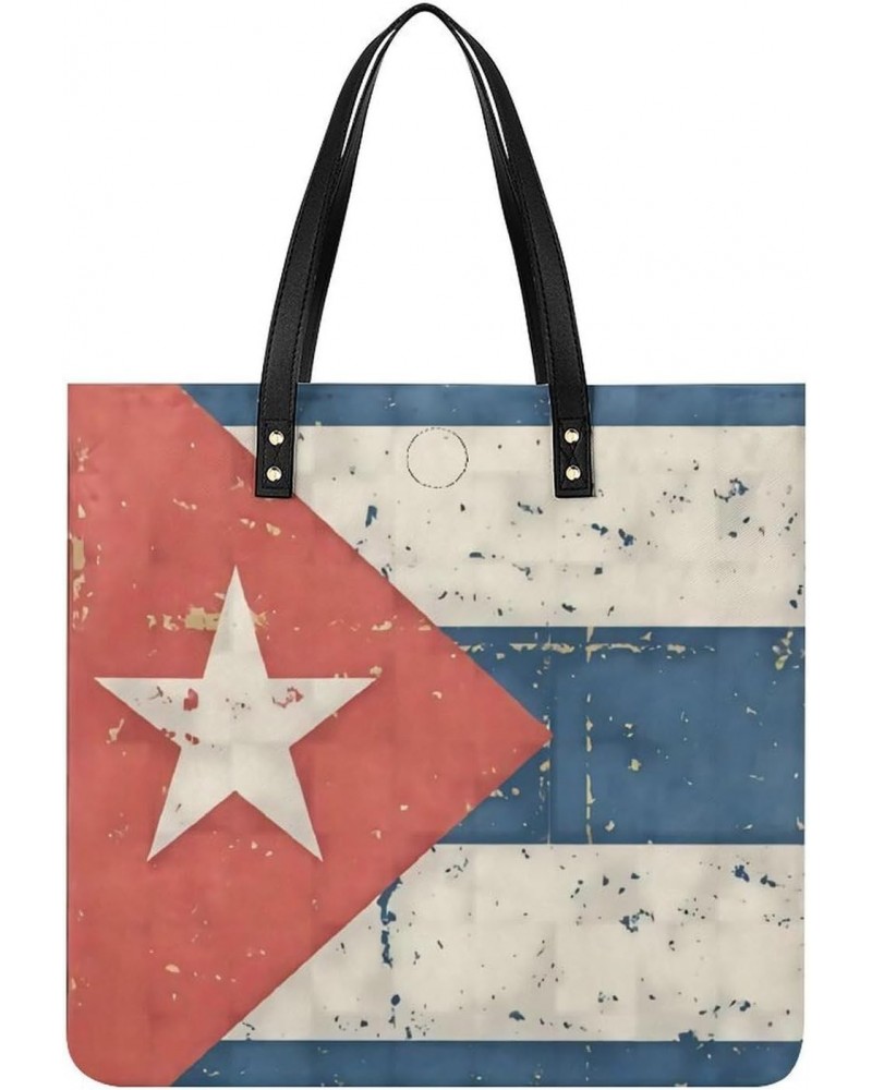 Retro Cuban Flag Women Tote Bags Top Handle Satchel Handbags PU Faux Leather Tassel Shoulder Purse $20.89 Totes