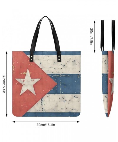 Retro Cuban Flag Women Tote Bags Top Handle Satchel Handbags PU Faux Leather Tassel Shoulder Purse $20.89 Totes