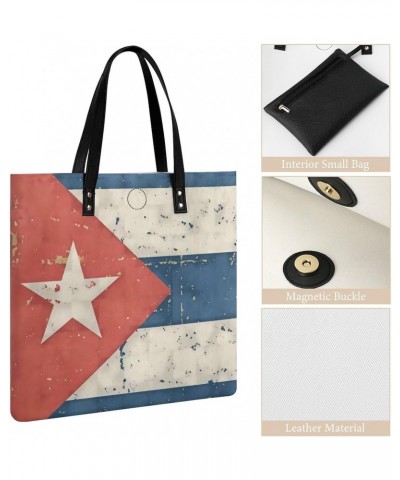 Retro Cuban Flag Women Tote Bags Top Handle Satchel Handbags PU Faux Leather Tassel Shoulder Purse $20.89 Totes