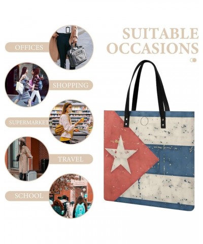 Retro Cuban Flag Women Tote Bags Top Handle Satchel Handbags PU Faux Leather Tassel Shoulder Purse $20.89 Totes