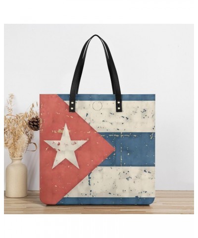 Retro Cuban Flag Women Tote Bags Top Handle Satchel Handbags PU Faux Leather Tassel Shoulder Purse $20.89 Totes