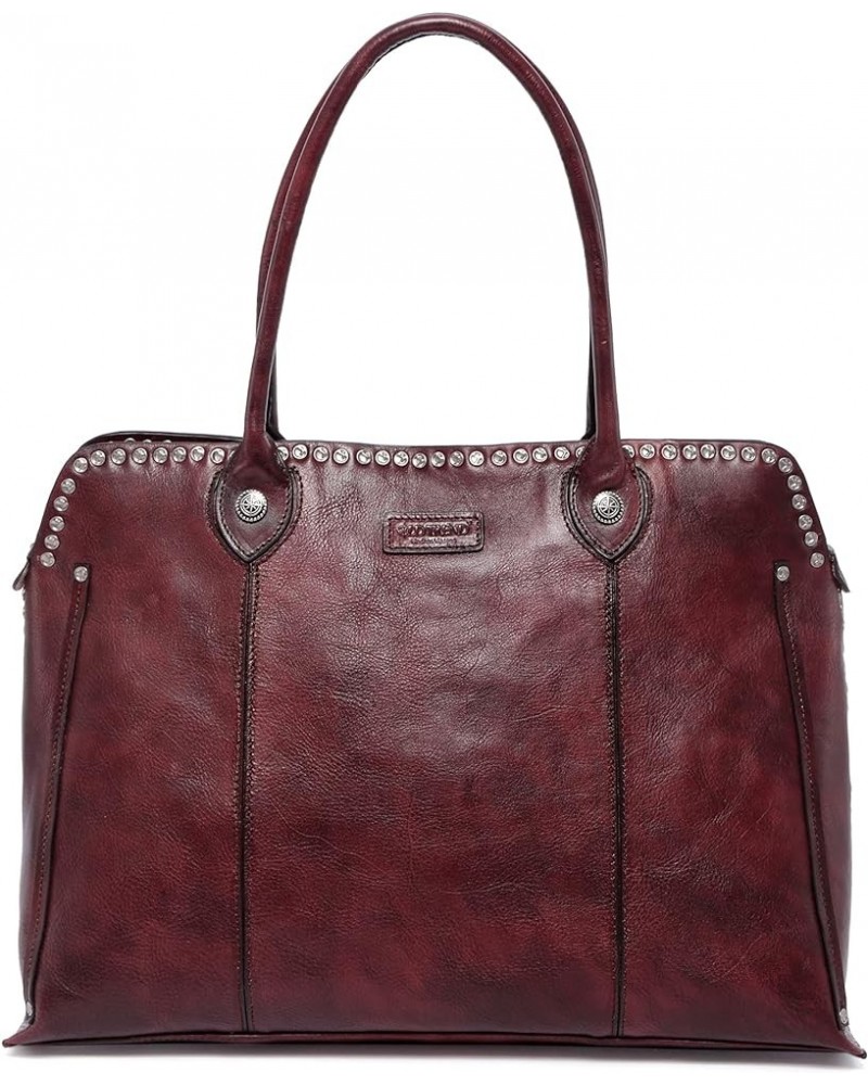 Genuine Leather Soul Stud Satchel Bag Rusty Red $82.46 Satchels