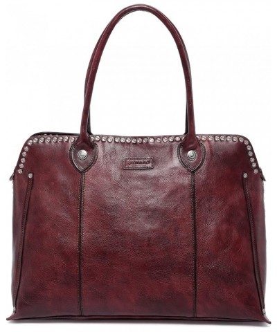 Genuine Leather Soul Stud Satchel Bag Rusty Red $82.46 Satchels