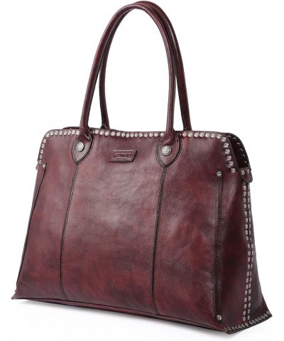 Genuine Leather Soul Stud Satchel Bag Rusty Red $82.46 Satchels