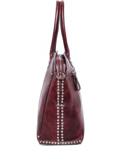 Genuine Leather Soul Stud Satchel Bag Rusty Red $82.46 Satchels