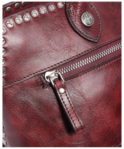 Genuine Leather Soul Stud Satchel Bag Rusty Red $82.46 Satchels