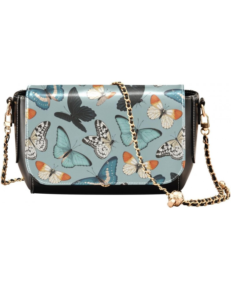 Blue Yellow Butterflies Medium Crossbody Purses Women Trendy Grab Bag Gifts For Adults with Adjustable Strap Over The Shoulde...